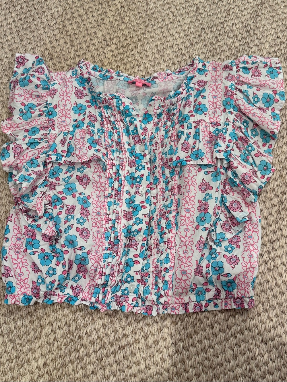 Girls Floral Ruffle Blouse - Pink & Blue